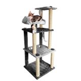 Arranhador para Gatos Super 3 Andares 51x130 + 2 Comedouros Chumbo e Cinza Mimos de Bichos