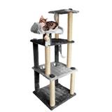 Arranhador para Gatos Super 3 Andares 51x130 + 2 Comedouros Chumbo e Cinza Mimos de Bichos
