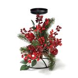 Arranjo Porta Vela Cereja Mesa Natal Vermelha - Cromus