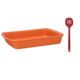 Assadeira Retangular 3000ml Laranja + 1 Utensílio Gourmet Mondoceram
