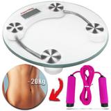 Balança Digital Fitness Banheiro Vidro Temperado -180kg + Corda - Importway