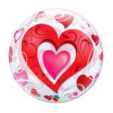 Balão 22" BUBBLE SIMPLES Corações vermelho e Filigrana - Festabox