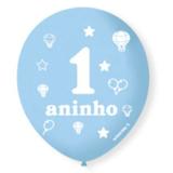 Balão Bexiga Decorada 1 aninho Azul N 9 pct com 25 unid - São roque