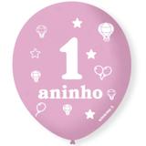 Balão Bexiga Decorada 1 aninho Rosa N 9 pct com 25 unid - São roque
