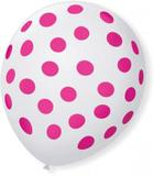 Balão Bexiga Decorada Cristal com Bolinha Rosa N 9 pct com 25 unid - São roque