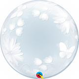 Balão bubble transparente 20" borboletas e flores - 51 cm - Qualatex