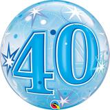 Balao bubble transparente 22" 40 anos com estrelas azul - 56 cm - Qualatex