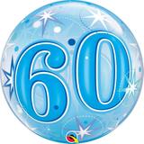 Balao bubble transparente 22" 60 anos com estrelas azul - 56 cm - Qualatex