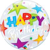 Balao bubble transparente 22" birthday estrelas brilhantes - 56 cm - Qualatex