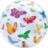 Balão bubble transparente 22" borboletas coloridas - 56 cm - Qualatex
