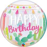 Balao bubble transparente 22" happy birthday com lhama - 56 cm - Qualatex