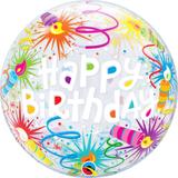 Balão bubble transparente 22" happy birthday velas - 56 cm - Qualatex