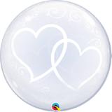 Balão bubble transparente 24" corações entrelaçados - 61 cm - Qualatex
