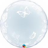 Balão bubble transparente 24" rosas e borboletas - 61 cm - Qualatex