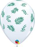 Balão de látex 11" branco com folhagens - 28cm - 10un - Qualatex