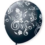 Balão de Látex Arabesco Preto e Branco 25 unidades - São Roque 9 polegadas - Festabox