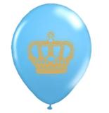 Balão de Látex Decorado Azul Claro Com Coroa Dourada 10" 28cm 25un Pic Pic