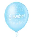 Balão de Látex Decorado Azul é menino branco 10" 28cm 25un Pic Pic