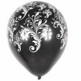 Balão de Látex Decorado Preto Com Arabescos Branco 10" 28cm 25un Pic Pic