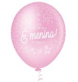 Balão de Látex Decorado Rosa é menina branco 10" 28cm 25un Pic Pic