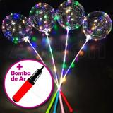 Balão De Led Transparente C/ Vareta Kit 6 Un + Bomba De Ar - Mm