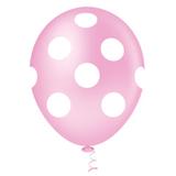 Balão Fantasia Poa Rosa Bebê e Branco Tamanho 10 c/25 - Pic Pic