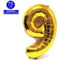 Balão Gigante Número 9 Dourado Metalizado 75 Cm - Festas decor