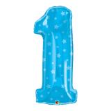 Balão metalizado 38 polegadas - número um azul, com estrelas - qualatex