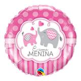 Balão metalizado redondo 18 polegadas - é uma menina, elefantes - qualatex