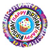 Balão metalizado redondo 18 polegadas - feliz aniversário com cupcake repetido - qualatex