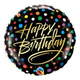 Balão metalizado redondo 18 polegadas - feliz aniversário, pontos coloridos - qualatex