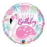 Balão metalizado redondo 18 polegadas - flamingo rosa de aniversário - qualatex