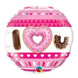 Balão metalizado redondo 18 polegadas - i (coração) u, rosquinhas - qualatex