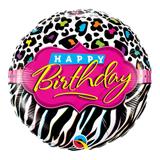 Balão metalizado redondo 18 polegadas - padrões de leopardo e zebra de aniversário - qualatex