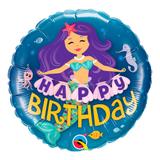 Balão metalizado redondo 18 polegadas - sereia de feliz aniversário - qualatex