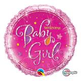 Balão metalizado redondo 9 polegadas - boas-vindas menina, com estrelas - qualatex