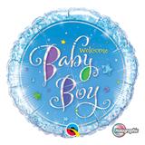 Balão metalizado redondo 9 polegadas - boas-vindas menino, com estrelas - qualatex