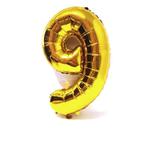Balão Número 9 Dourado Metalizado 40 Cm - Festas decor