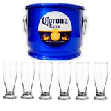 Balde De Gelo Corona 10litr + 6 Copos Cerveja Munich 200ml - Alumibom
