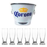 Balde De Gelo Corona 6 litros e 6 Copos Cerveja Munich 200ml - Predileta