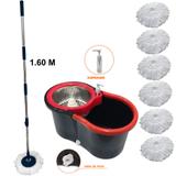 Balde Mop Centrifuga Inox Cabo 1.60m + 6 Refis Microfibra - Newmix