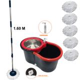 Balde Mop Centrifuga Inox Esfregão 1.60m 5 Refis Microfibra - Newmix comercial importadora