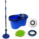 Balde Mop Esfregão Com Cesto Inox Cabo 1,60 Metros Com 3 Refis Microfibra, Limpeza Pó, Limpeza Pesad - Cw