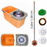 Balde Spin Mop C/ Inox Cabo 1,60 C/4 Refis E Divisor De Água - Mop limp