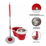 Balde Spin Mop Com Centrifuga Inox Esfregão - Vermelho - Samalar - Samalar import
