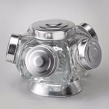 Baleiro De Vidro Giratório Mini 05 Potes 1 Andar Tampa Alumínio - Hypem