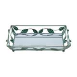 BANDEJA DE FERRO C/FUNDO ESPELHADO FOLHAS 32X20,5X5,5 cm - Prestige