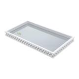 Bandeja de Madeira com Vidro Bisotê Diamond 36,5cmx26,5cmx4cm Rojemac Branco