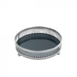 Bandeja Decorativa Redonda de Metal com Espelho 12cm Mart Collection Cinza