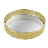 Bandeja Decorativa Redonda Ferro 28cm com Espelho Mart Collection Dourado